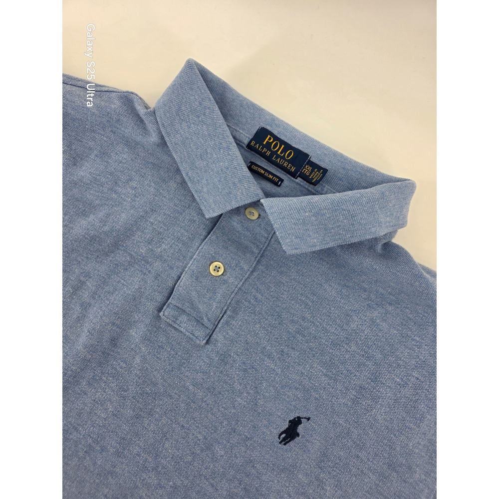 Polo Ralph Lauren Mens XXL Custom Slim Fit Blue Mesh Short‎ Sleeve Polo Shirt